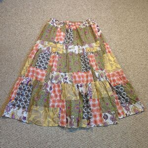 Vintage White Stag Patchwork Maxi Skirt Small Boho Festival Peasant Cottagecore